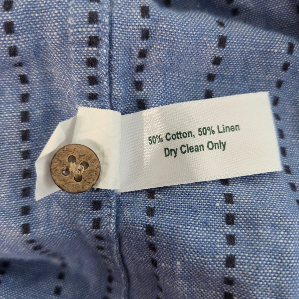 Criquet Button Up Shirt Mens M Blue Linen Blend Dot Stripe Coastal Preppy Modern - Picture 11 of 12